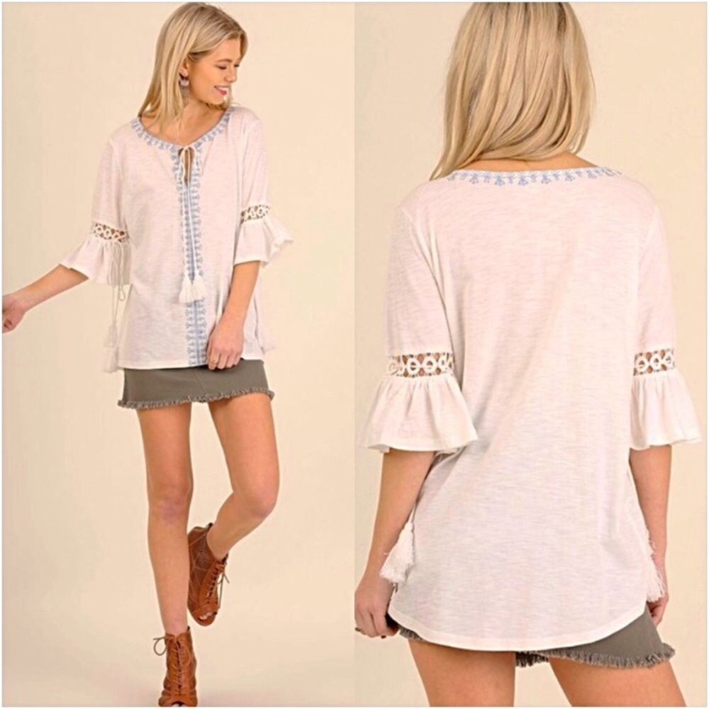 Hippie Boho Embroidered Tassel Top SM - Picture 8 of 8